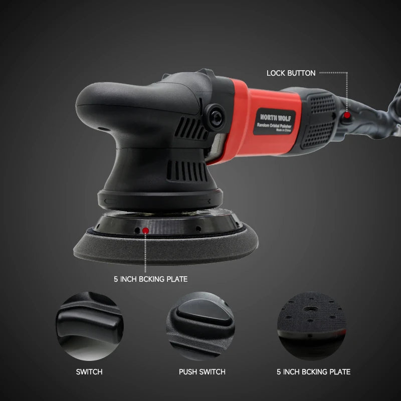 DETAILING North Wolf 900W Dual Action Car Polisher – 15mm / 21mm Orbit – 5" / 6" Pad – 6-Speed – 110V US / 220V EU – Machine Only or Set – CE Certified – $171–305