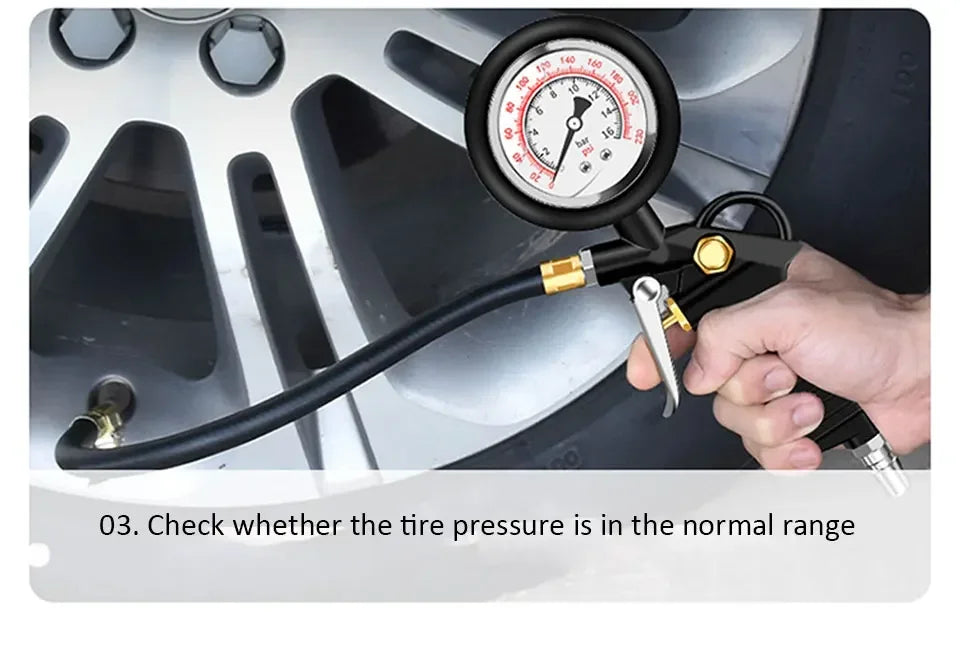 220 PSI Tire Pressure Gauge – Car, Truck & Motorcycle Tire Inflator with Flexible Hose