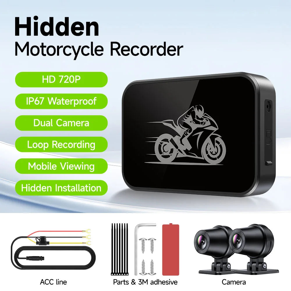 JIUYIN Dual Lens Motorcycle Dash Cam 720P/1080P Front & Rear Waterproof WiFi Night Vision Loop Recording Motorcycle Camera DVR Black Box G-Sensor