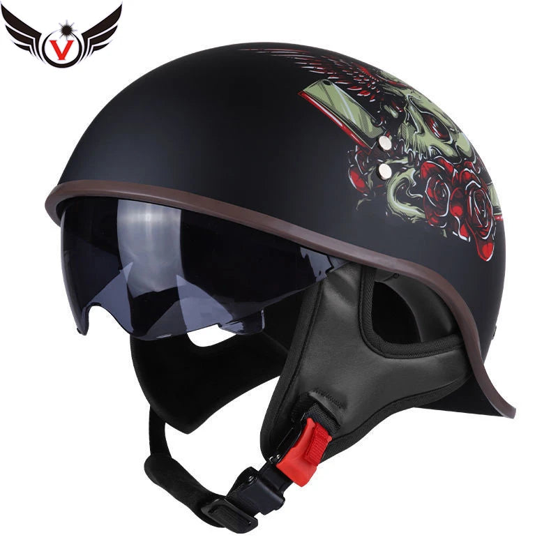 Half Helmets – V Retro Motorcycle Helmet, Lightweight All-Season Cruiser Helmet for Men & Women