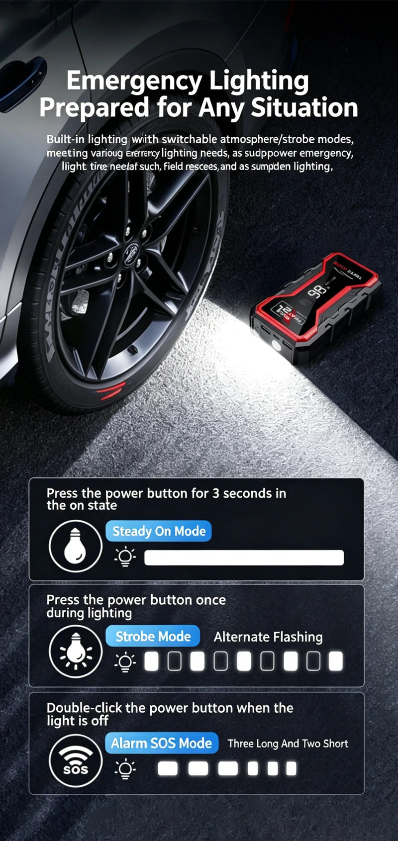 1800A Jump Starter Power Bank Portable Car Battery Booster 12V Auto Emergency Starting Device for Motorcycle Car Truck