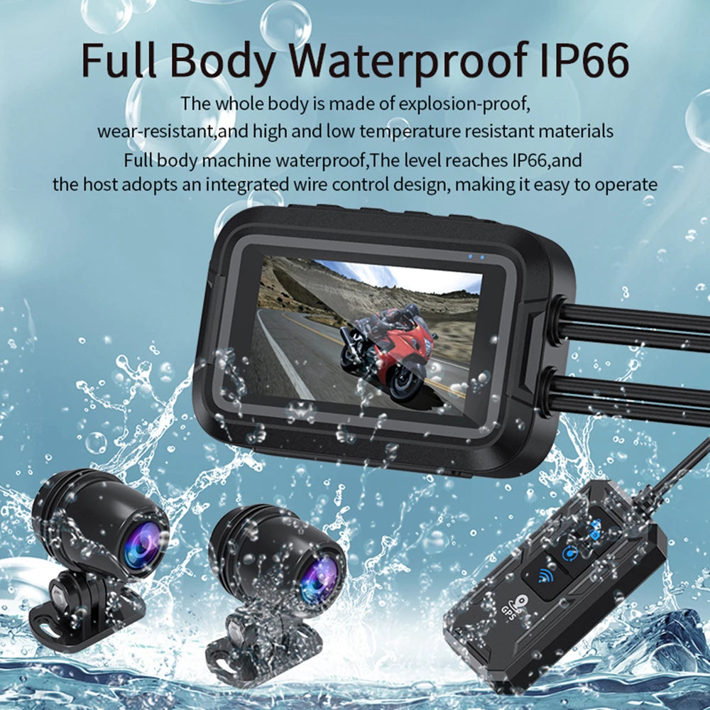 Kocam Dual 1080P Motorcycle Dash Cam IP66 Waterproof 3" IPS WiFi GPS Front Rear Motorcycle Camera DVR Black Box G-Sensor Super Capacitor Parking Monitor