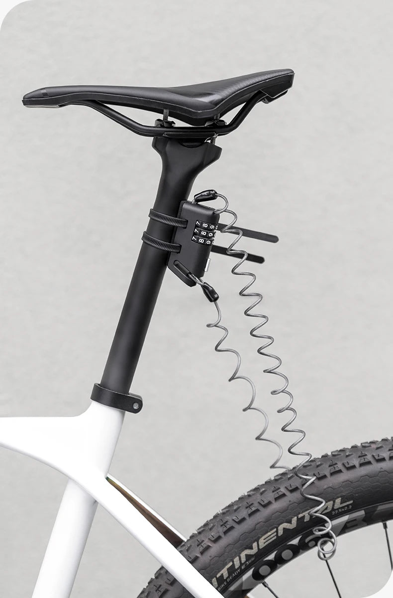 Rockbros Helmet Lock Anti-Theft Mini Bicycle Lock 3-Digit Password Lock Ultralight Flexible Bike Lock Motorcycle Helmet Lock – Model 907 1.5m PVC Steel Cable Two Ways to Use Black