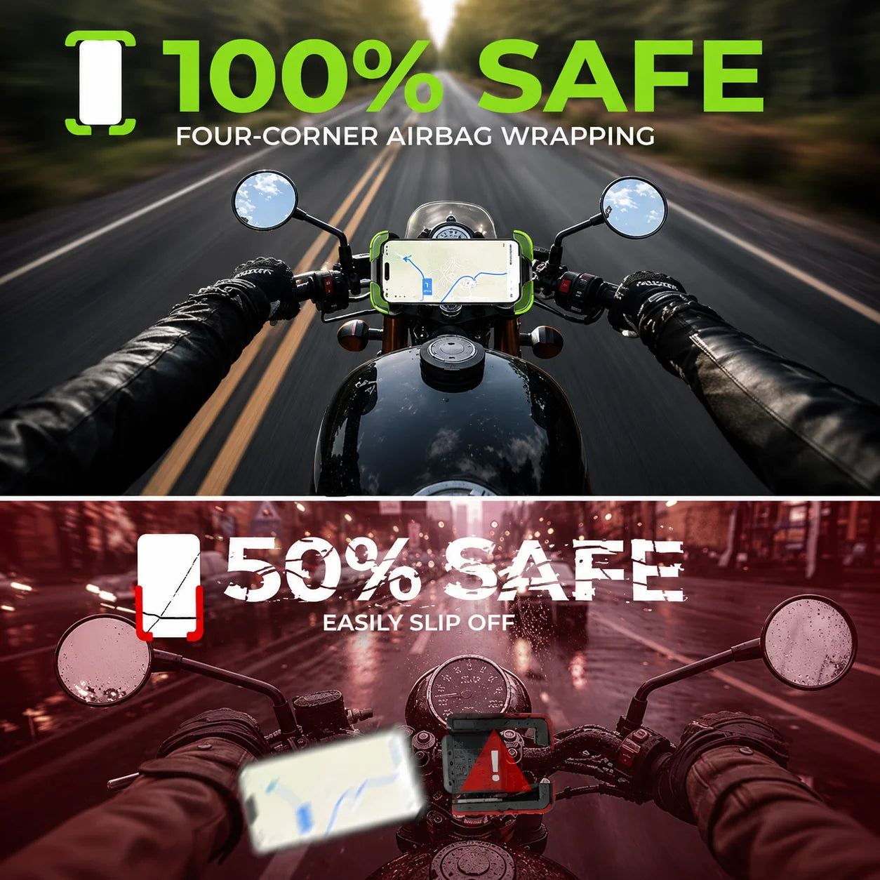 ZEKA Universal Motorcycle Phone Mount – One-Hand Shockproof Handlebar GPS Holder for Bikes, Scooters & E-Bikes