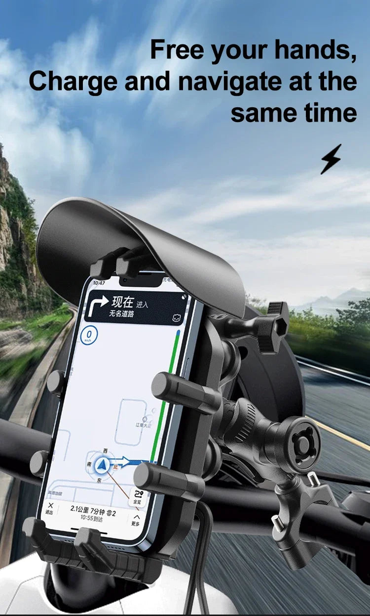 Shockproof Motorcycle Phone Holder 15W Wireless Charger & 18W USB 30W Type C Fast Charging Motorbike Bicycle Bike Scooter Stand