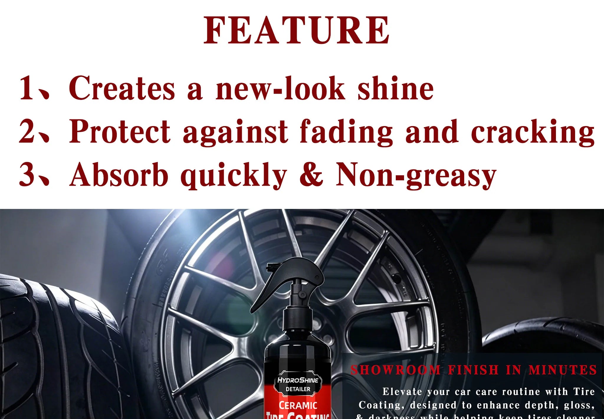 Hydroshine Ceramic Tire Coating Shine Spray – Tyre Gloss Plastic Rubber Restorer Hydrophobic Seal Wax – 50ml / 100ml / 300ml – $16–40