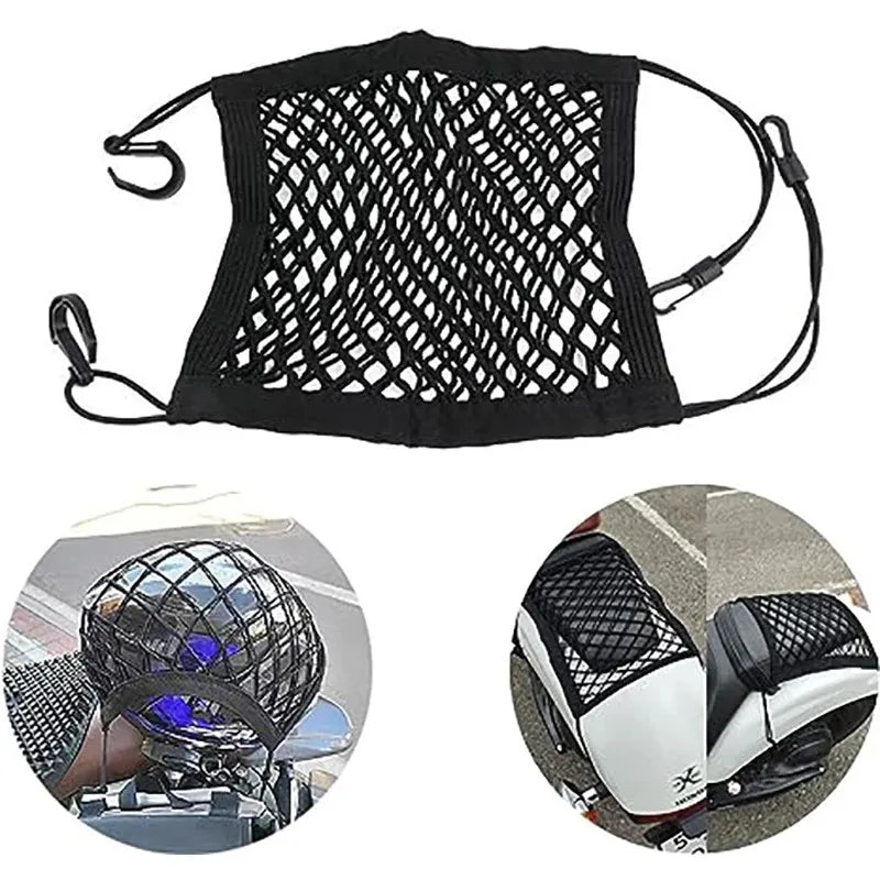 High Elastic Motorcycle Cargo Net 10"x11", Double Layer Bungee Net with Hooks for Helmet Storage & Luggage Securing