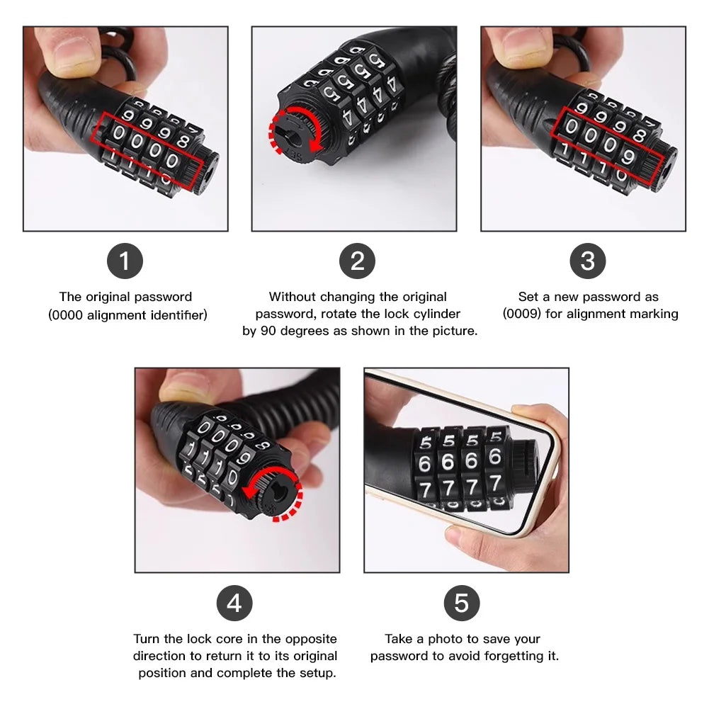 Motorcycle 4-Digit Password Combination Chain Lock, Bicycle Anti-Theft Helmet Safety Lock, Portable Durable Wire Cable Lock