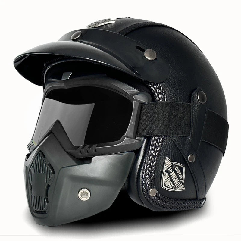 Open Face Helmets – Retro PU Leather Motorcycle Helmet, Vintage Cafe Racer Style, DOT & ECE Certified