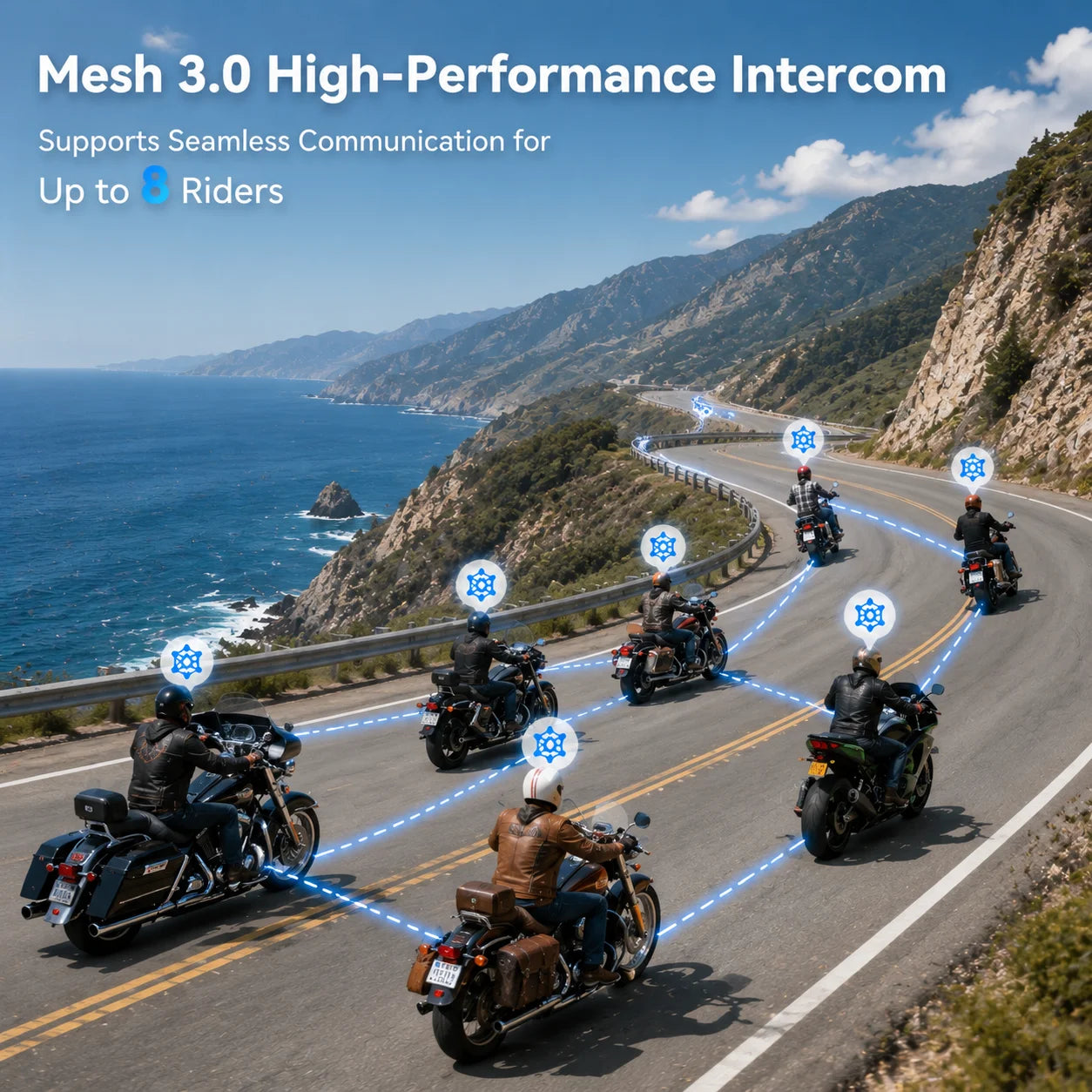 NYTALK N8 Motorcycle Bluetooth Intercom – 8-Rider Mesh Communication