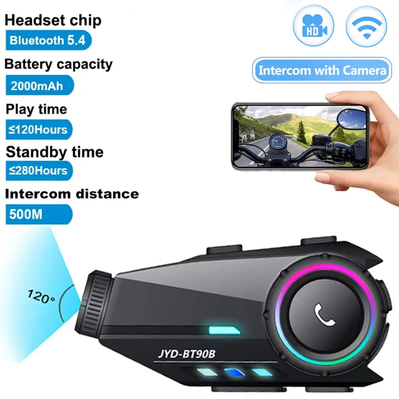 Motorcycle Bluetooth Headset – Wireless Helmet Intercom with Camera