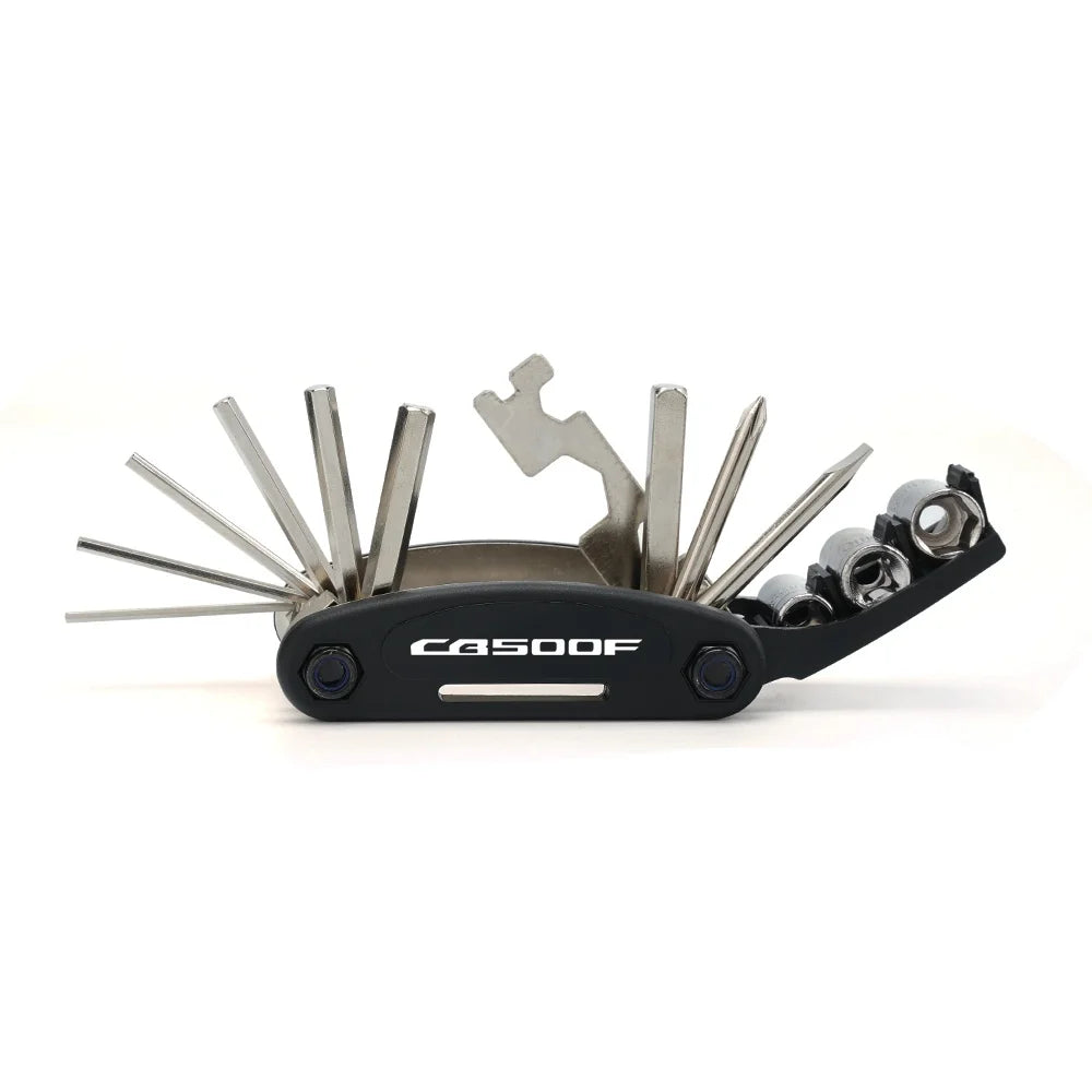 Honda CB500X / CB500F 16-Function Folding Multi-Tool – CNC Aluminum – Allen + Socket + Hex + Screwdriver + Spoke Wrench – $10