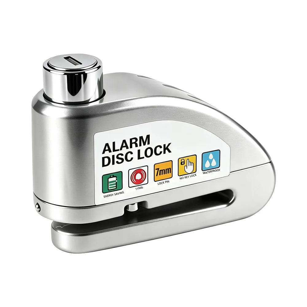 Motorcycle Bicycle Alarm Disc Lock Aluminum Alloy Anti-Theft Safety Padlock Vibration Reminder Security Protection Accessories – 110dB 7mm Hardened Steel 2 Keys Allen Wrench 7 Colors