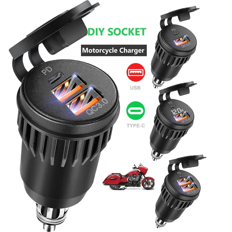 QC3.0 USB-C PD Motorcycle Fast Charger – Hella DIN Power Adapter for BMW R1250/R1300GS, Ducati & Triumph