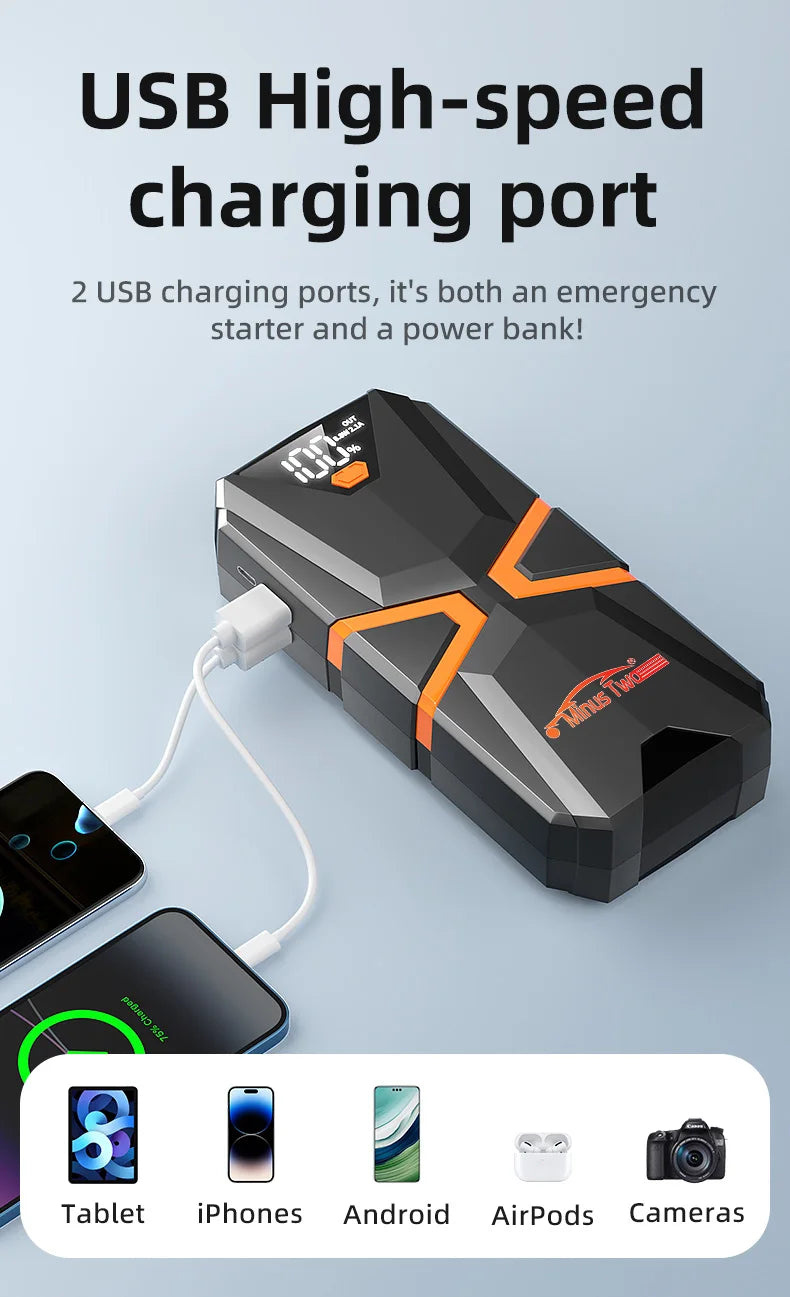 2000A Car Jump Starter – Portable Power Bank Battery Booster for 12V Petrol (6.0L) & Diesel (5.0L)
