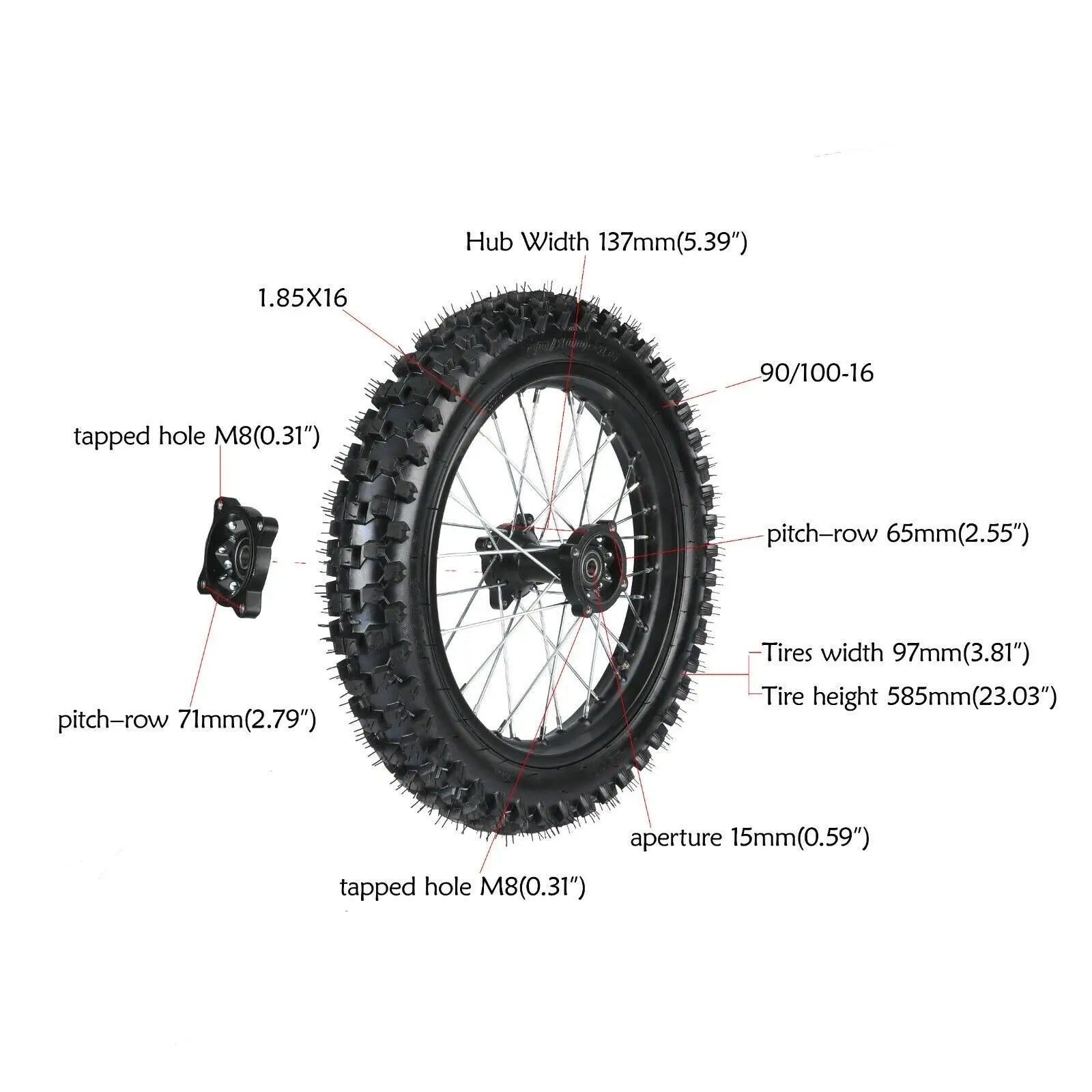 16" Rear Dirt Bike Wheel – 90/100-16 Tire & 1.85x16 Rim for Honda & Apollo 125cc–250cc