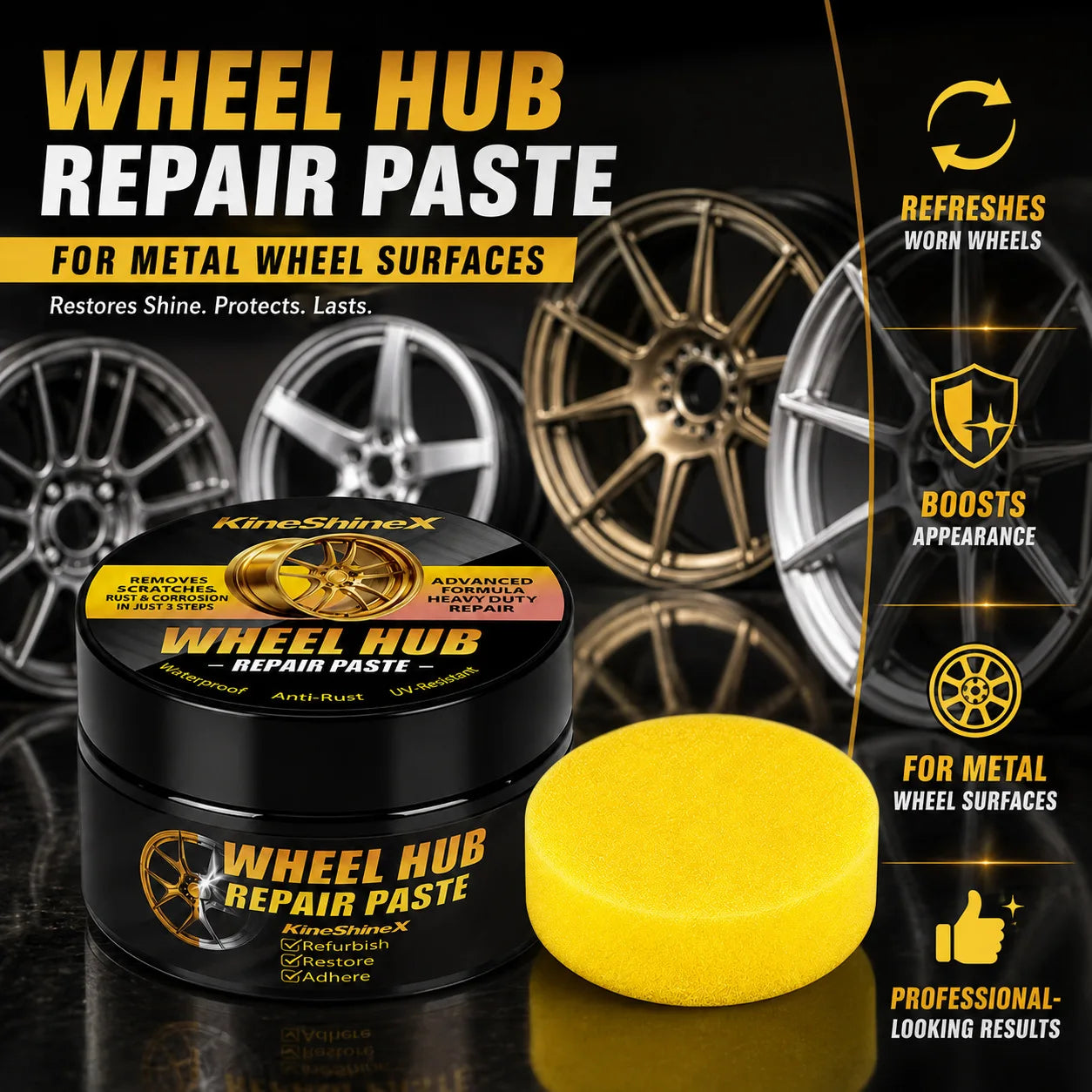 KINESHINEX Alloy Wheel Scratch Remover & Polish Paste – Rim Restoration & Shine – Metal Surface Polish – 30g – 1 / 3 / 5 / 10 Pcs – $28–112