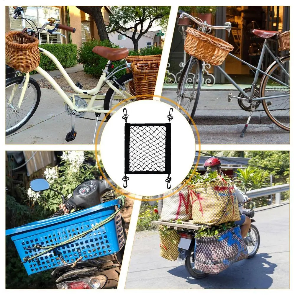 Motorcycle Net Cargo High Elastic Polyester Cargo Bungee Net with 4 Hooks Thickened Motorcycle Net Secure Easy Installation