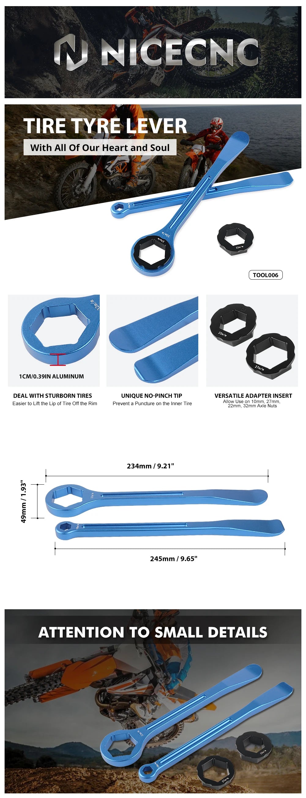 CNC Aluminum Tire Lever Wrench & Bead Hook Set – Yamaha YZ WR / Sherco / KTM / Husqvarna MX Motocross – $13–45
