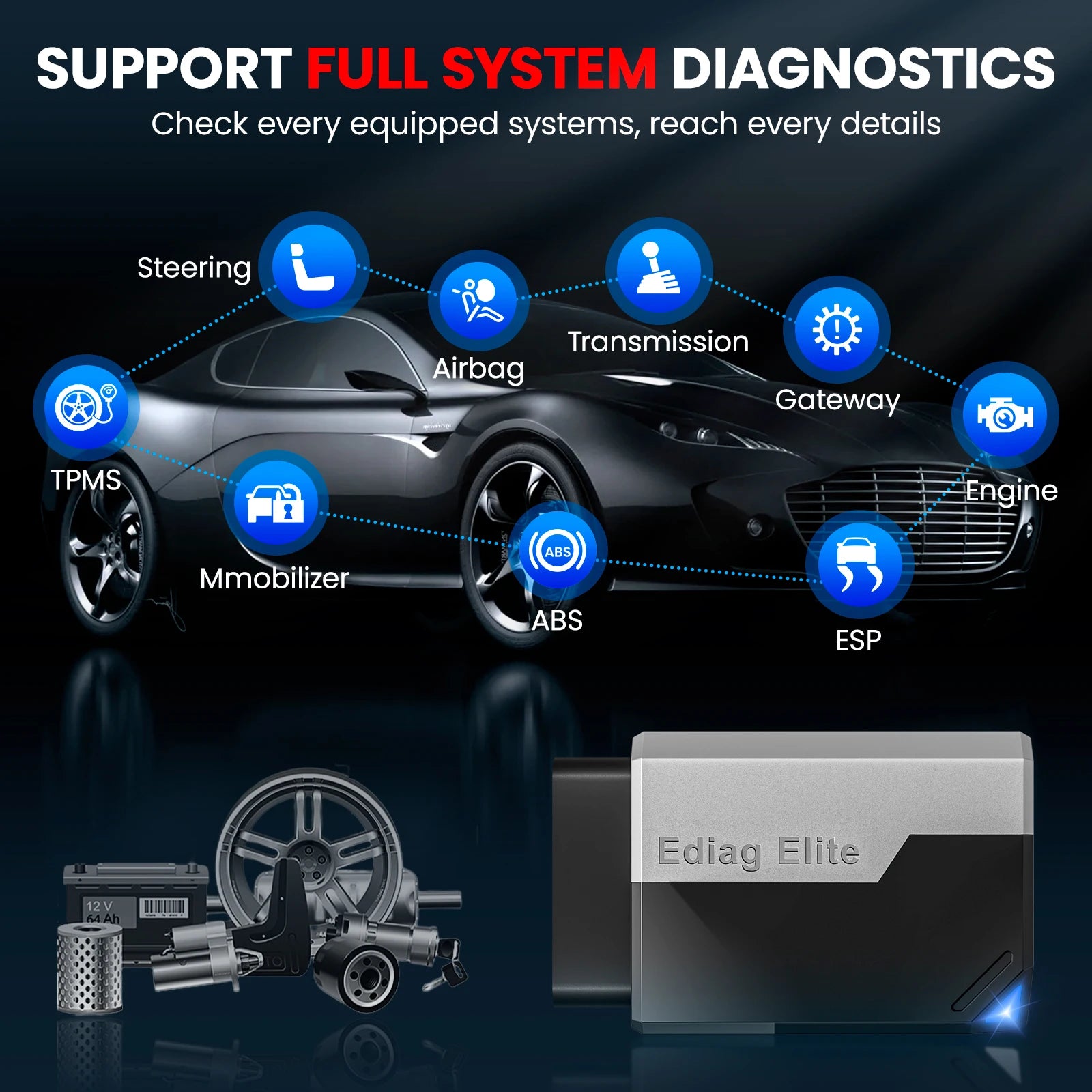KINGBOLEN Ediag Elite OBD2 Scanner – All System + 15 Resets + Bi-Directional + CAN FD – Lifetime Free Update – from $108