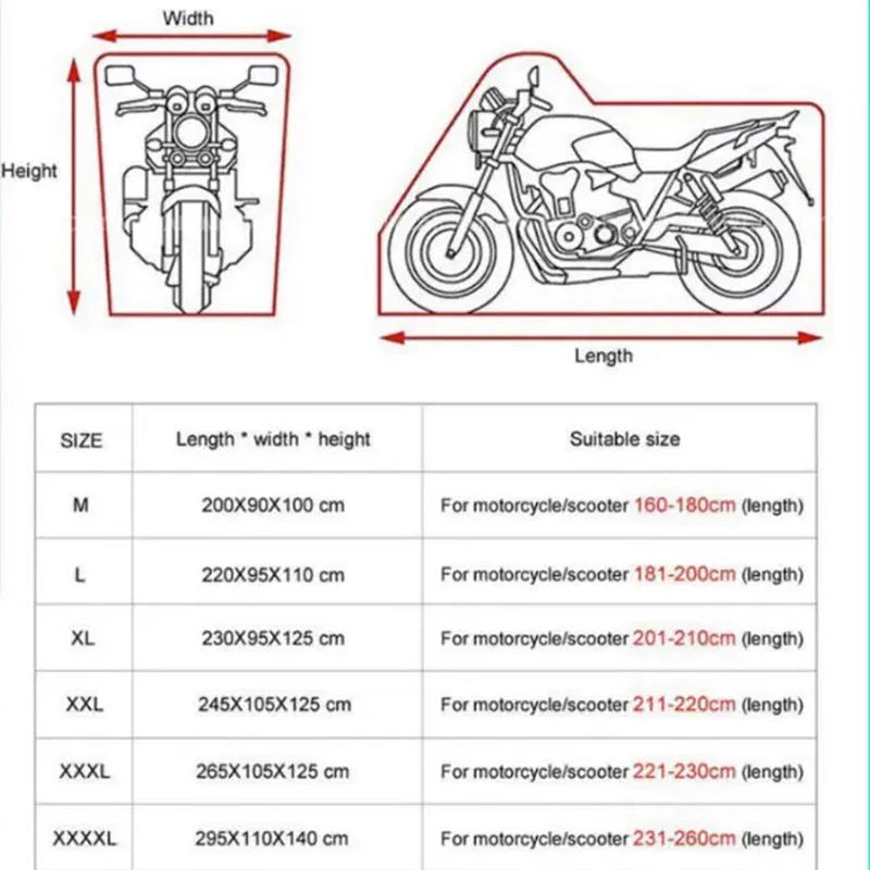420D Universal Motorbike UV Protection Cover – High-Density Oxford Cloth Waterproof Rainproof Dustproof All Weather Windproof Lock Holes Night Reflective Strips Black M-4XL