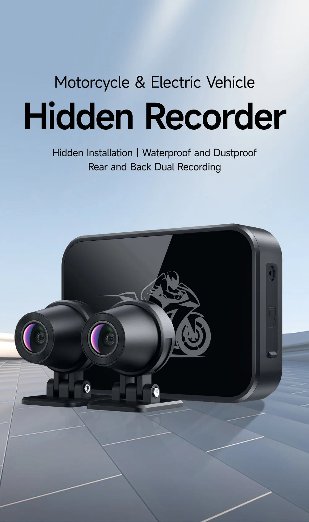 JIUYIN Dual Lens Motorcycle Dash Cam 720P/1080P Front & Rear Waterproof WiFi Night Vision Loop Recording Motorcycle Camera DVR Black Box G-Sensor