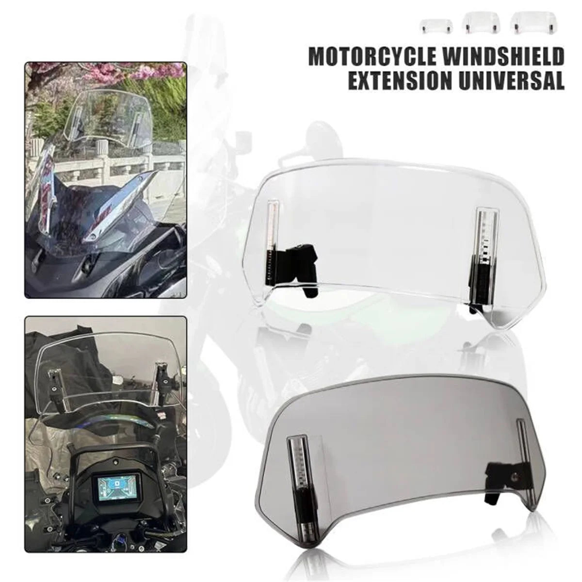 Universal Motorcycle Windshield Extension Adjustable Spoiler Clamp-On Windscreen Deflector Suitable for All Motorcycle Parts – SOYAVISION ABS 280mm 300mm 360mm Grey Clear No Drill