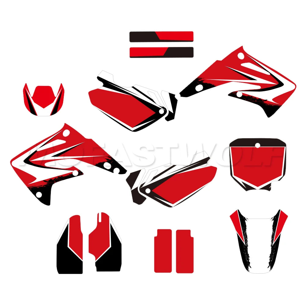 Honda CR85 2003–2012 Motorcycle Graphics Background Decal Sticker Kit – 4 Designs – 29mil / 31mil 3D / 35mil Extra-Thick – Custom Number Option – $94–$124