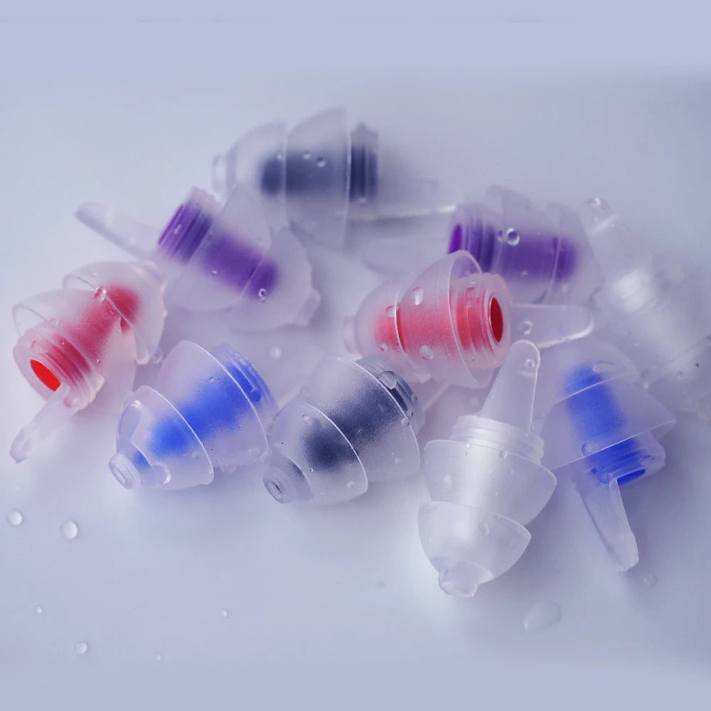 HUAK HUAK-04 / HUAK-05 Reusable High-Fidelity Concert Silicone Ear Plugs Noise Cancelling Musicians Motorcycles Sleeping Work Study Swim – CE Certified – Single or 10-Pair Bulk – Purple Red Blue Black White