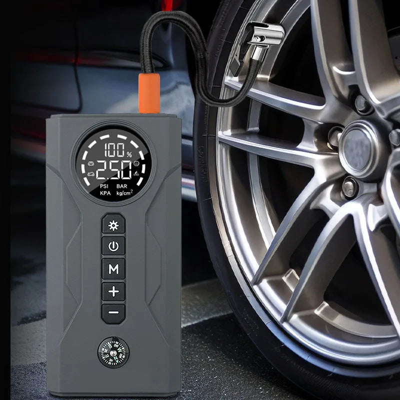 Portable 4-in-1 Car Jump Starter – 2000A Peak, 16000mAh Power Bank, Air Compressors & LED Light for Truck & Motorcycle