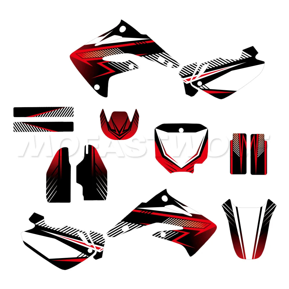 Honda CR85 2003–2012 Motorcycle Graphics Background Decal Sticker Kit – 4 Designs – 29mil / 31mil 3D / 35mil Extra-Thick – Custom Number Option – $94–$124