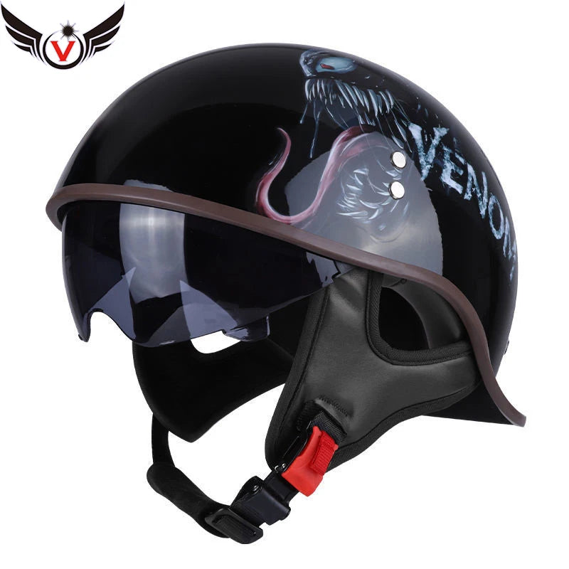 Half Helmets – V Retro Motorcycle Helmet, Lightweight All-Season Cruiser Helmet for Men & Women