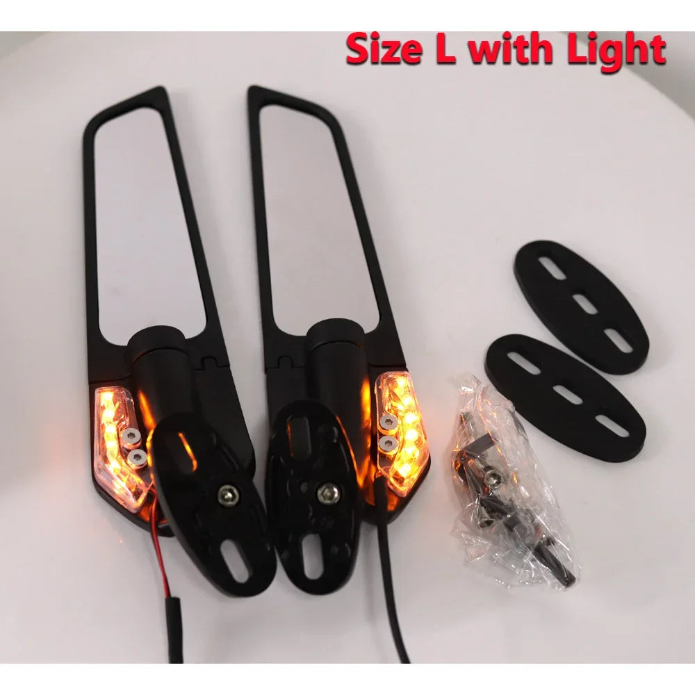 For Kawasaki Ninja 250 300 400 650 H2 H4 Modified Motorcycle Mirrors Adjustable Rotating Rearview Wind Swivel Wing Side Mirror