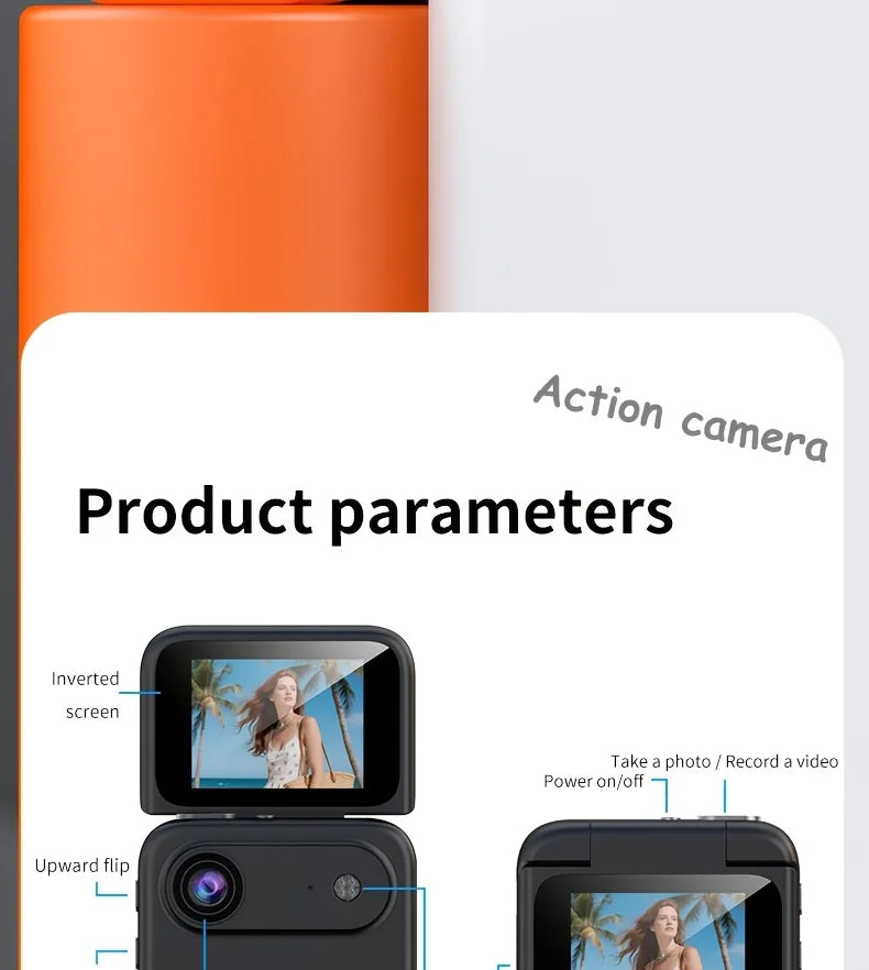 4K HD Flip Screen Thumb Action Camera 20MP Sony Sensor Anti-Shake Wide-Angle Vlog Cycling Camcorder 32GB USB Charging Lightweight Portable POV Camera for Outdoor Travel Cycling