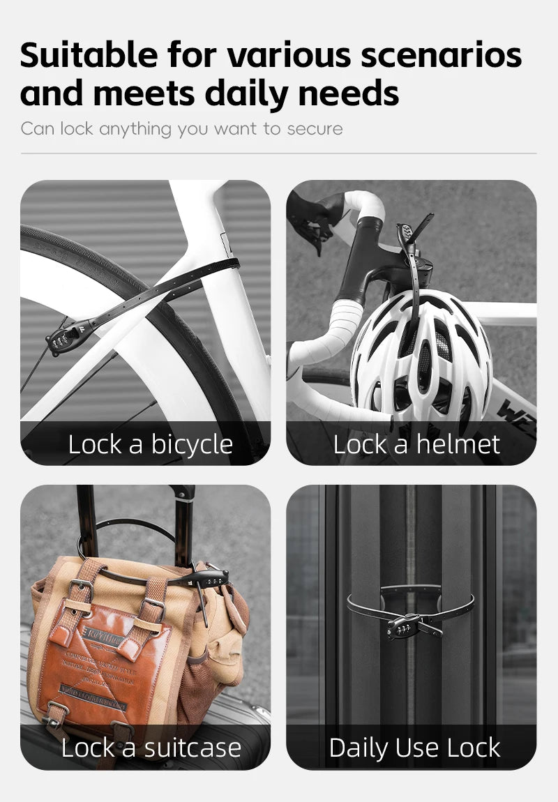 WEST BIKING Anti-theft Bike Tie Lock Portable Security 3 Digit Bike Helmet Lock Motorcycle Scooter  Zinc Alloy Bicycle Tie Lock