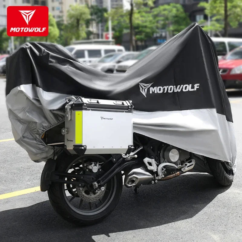 MOTOWOLF Oxford Waterproof Scooter Cover Universal All Weather Motorcycle Protector Anti UV Dustproof with Lock Holes – Polyester Taffeta Oxford Cloth M-4XL Silver Black 4 Season