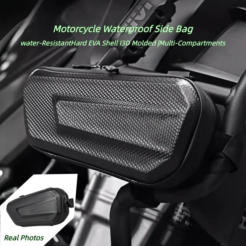Large Capacity Motorcycle Side Bag Universal No Logo Saddlebag Waterproof Multifunctional Storage Pouch EVA Hard Shell Triangle Bag – Black (Left-B / Right-A / One Pair-AB)