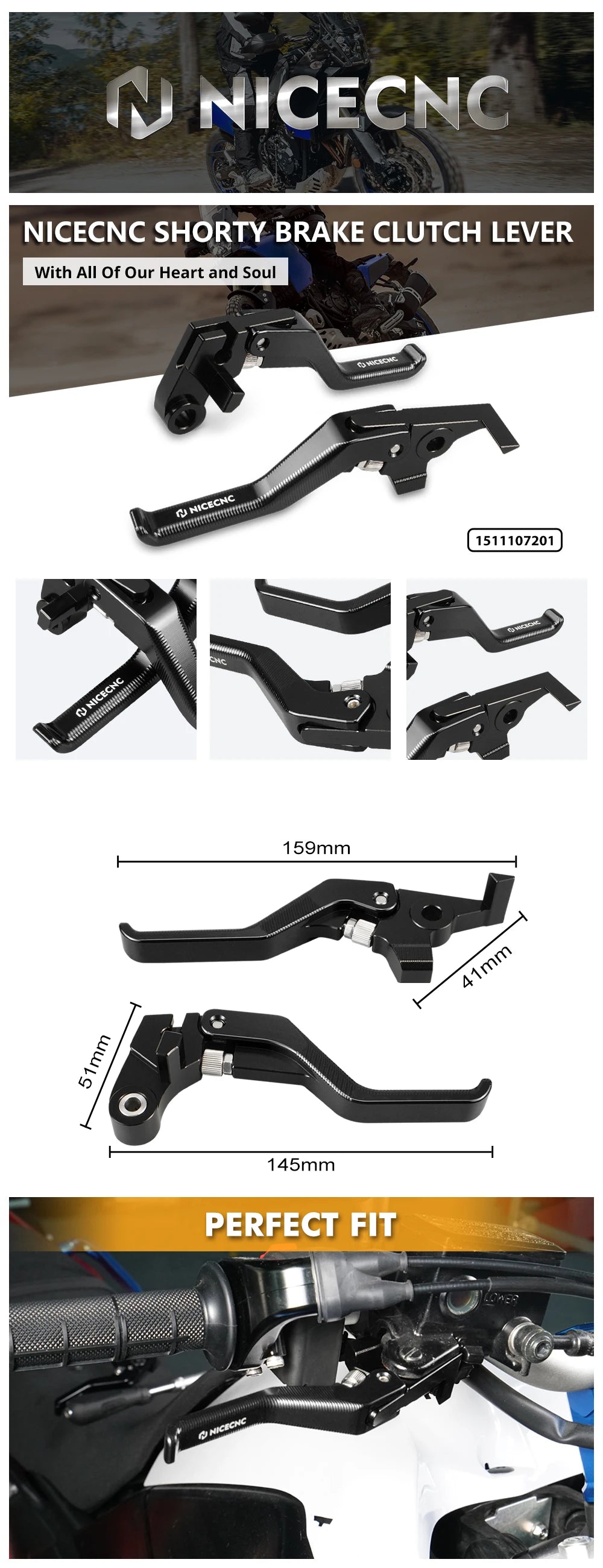 Yamaha Ténéré 700 / XTZ700 2019–2024 / XSR700 / MT-07 NICECNC Shorty Brake Clutch Lever & Clutch Arm – CNC 6061-T6 Aluminum – Blue / Black – $44–$167