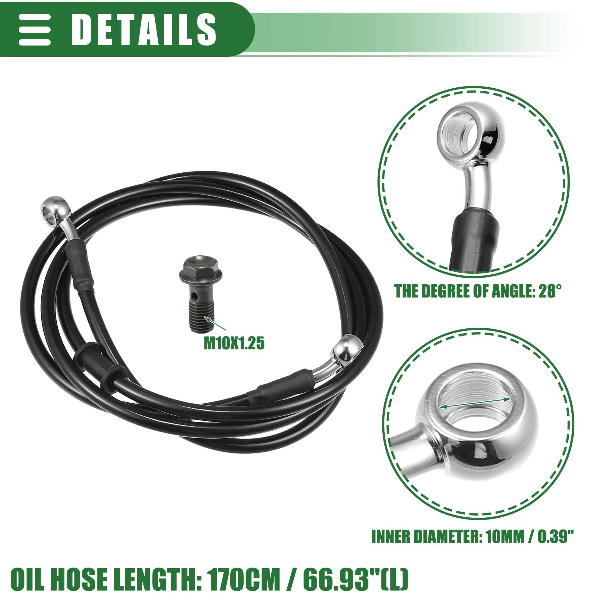 28° Braided Hydraulic Brake Hose – Brake Line Tools – Motorcycle Dirt Bike Motocross Brake Line Oil Hose – M10×1.25 – 30cm to 170cm – Black – from $18