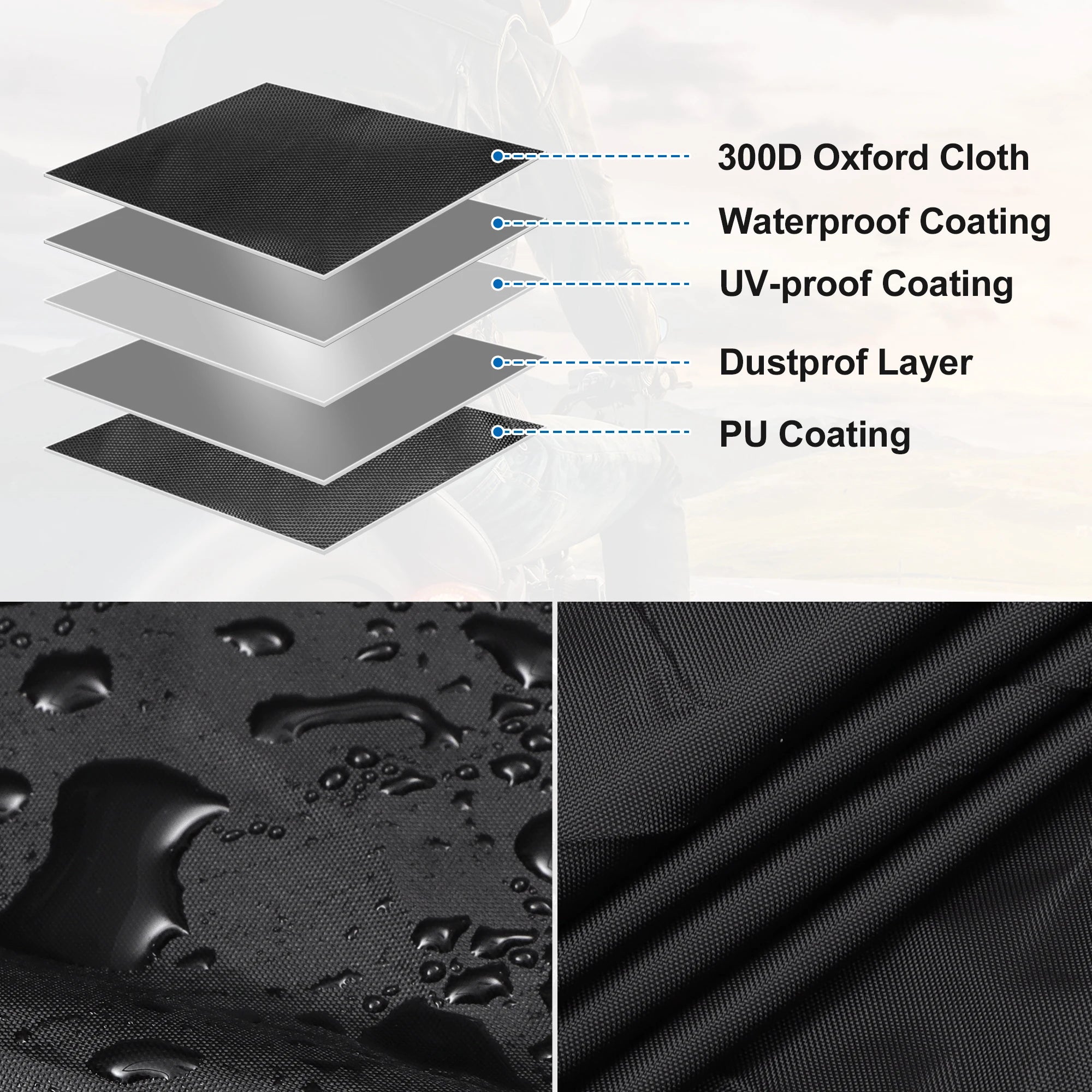 UXCELL Waterproof Camouflage Motorcycle Cover M-XXXXL Outdoor Full Coverage Rain Dust Resistant Motorbike Protective Cover – Fleece Waterproof Cloth 4 Reflective Strips 2 Lock-Holes Universal Fit