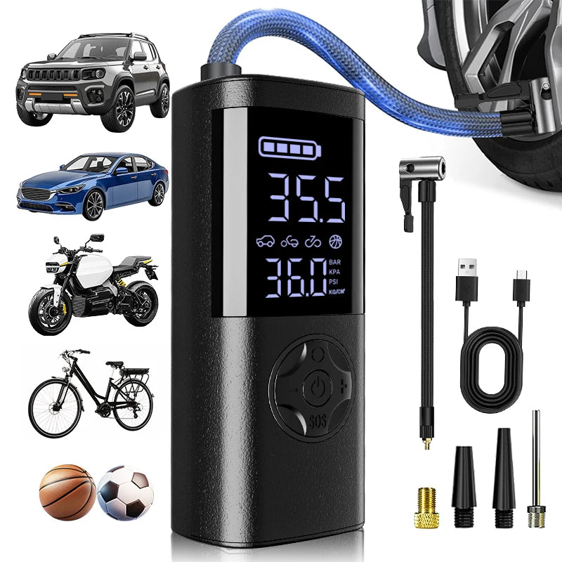 Portable Air Compressor – Mini Wireless Tire Inflator with Digital Display
