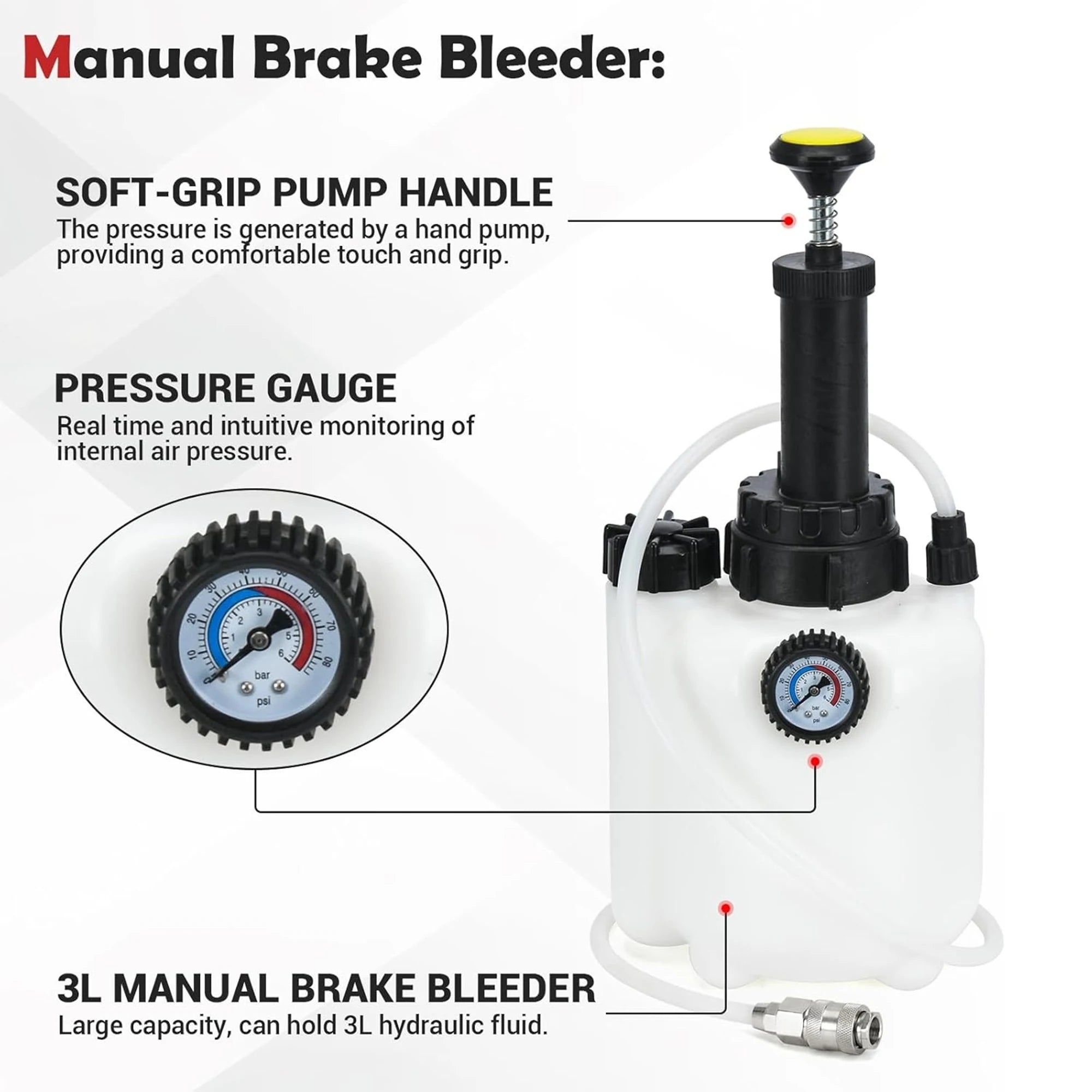 3L Manual Brake Oil Bleeder with Voltage Display – Brake Bleeding Tools – Car Motorcycle Brake Fluid Oil Changer Clutch Bleeding System – Set 1 / Set 2 / Set 3 – from $24