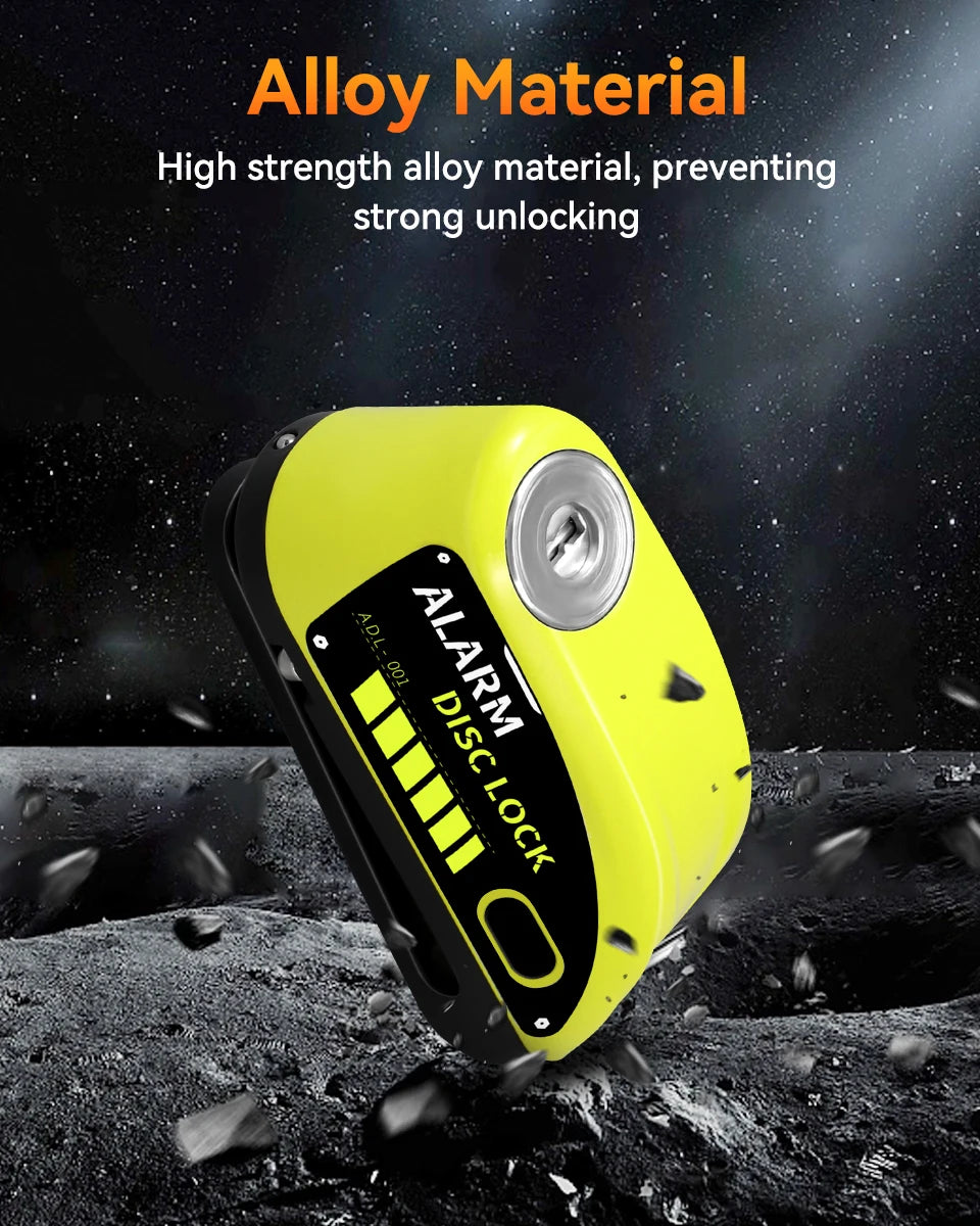 Extractme Motorcycle Alarm Disc Brake Lock 120dB Bicycle Wheel Disk Padlock Security Anti-Theft Lock Scooter – USB-C Rechargeable – 7mm – With or Without Rope – Red Black Blue Green Yellow