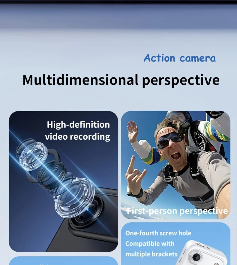 4K HD Flip Screen Thumb Action Camera 20MP Sony Sensor Anti-Shake Wide-Angle Vlog Cycling Camcorder 32GB USB Charging Lightweight Portable POV Camera for Outdoor Travel Cycling