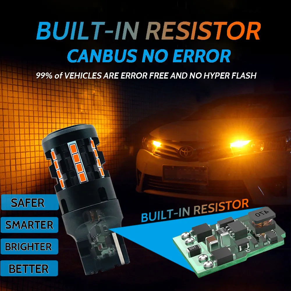 LED Turn Signal Bulbs – 1156 BA15S T20 7440 CANBUS Amber Yellow