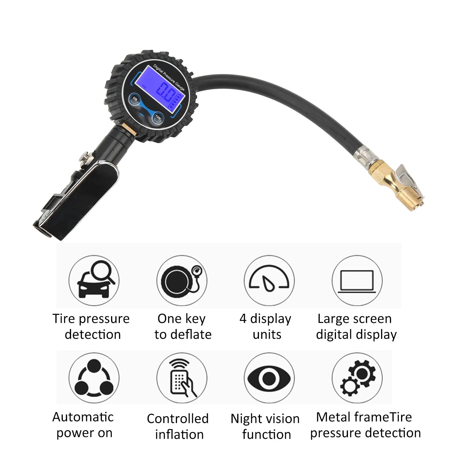 Digital Tire Pressure Gauge – Automatic Shut-Off, 4 Pressure Units & Easy-Read Display