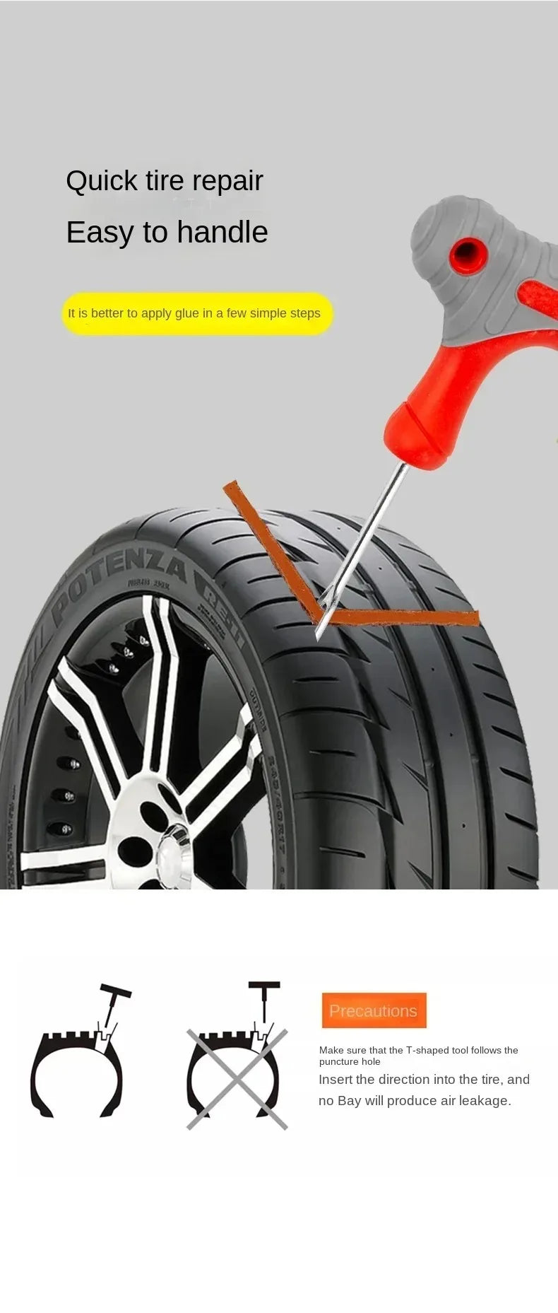 Tubeless Tire Repair Tool Kit with Rubber Strips – Set 1 / 2 / 3 / 4 – Motorcycle Car Truck – $20