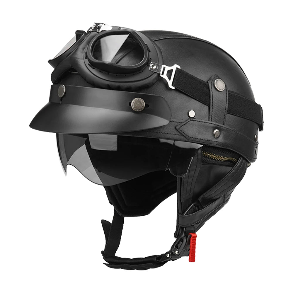 Vintage Leather Half Helmet for All Seasons