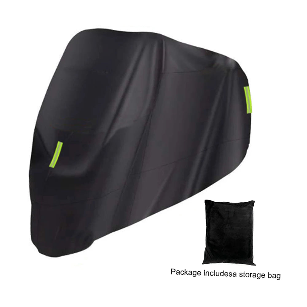 Universal Motorcycle Cover All Season Waterproof Outdoor Protection Against Dust Debris Rain Weather M-XXXXL 210D Oxford Cloth – Black Foldable with Buckle Strap