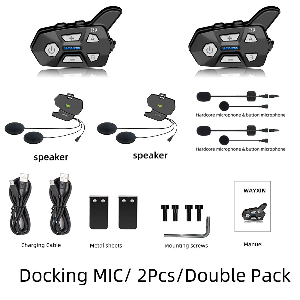 WAYXIN R9 Motorcycle Bluetooth Intercom – 6-Rider 1500m